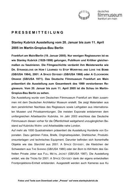 digitale Pressemappe - Stanley Kubrick