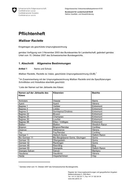 Pflichtenheft - Bundesamt für Landwirtschaft - admin.ch