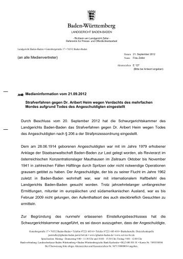 (an alle Medienvertreter) Medieninformation vom 21.09.2012 ...