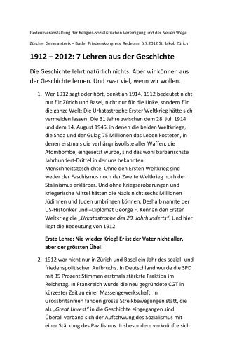 1912 – 2012: 7 Lehren aus der Geschichte - Josef Lang