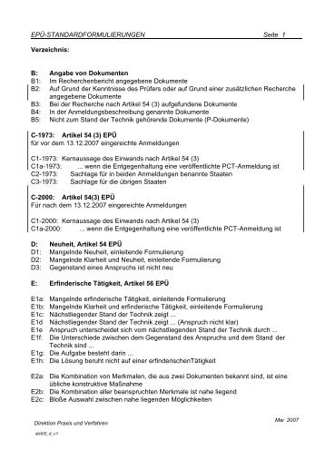 EPÜ-STANDARDFORMULIERUNGEN Seite 1 Verzeichnis: B ...