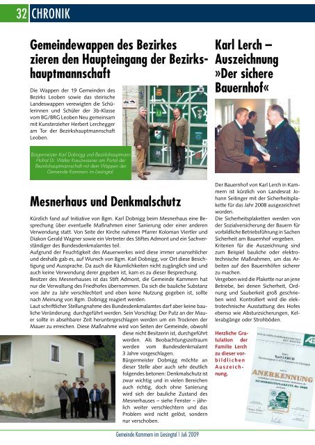 Gemeindezeitung Juli 2009 - Gemeinde Kammern im Liesingtal