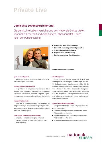 Gemischte Lebensversicherung Produktblatt - Nationale Suisse