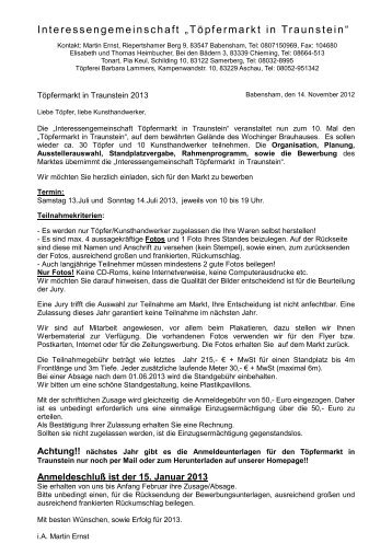Anmeldung 2013 - Töpfermarkt in Traunstein