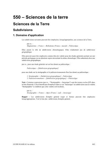 550 – Sciences de la terre - Guide d'indexation RAMEAU