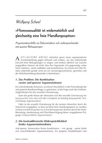 Homosexualität ist widernatürlich und gleichzeitig eine freie ...