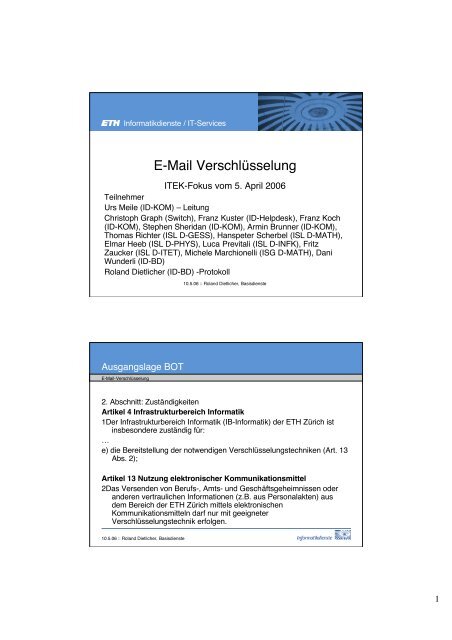 E-Mail Verschlüsselung - ITEK - ETH Zürich