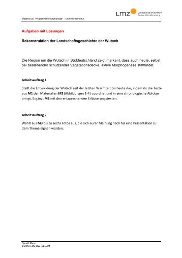 Aufgaben mit Lösungen Rekonstruktion der Landschaftsgeschichte ...