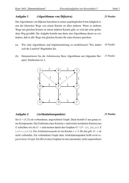 Aufgabe 1 (Algorithmus von Dijkstra) Aufgabe 2 ... - Callerid.de