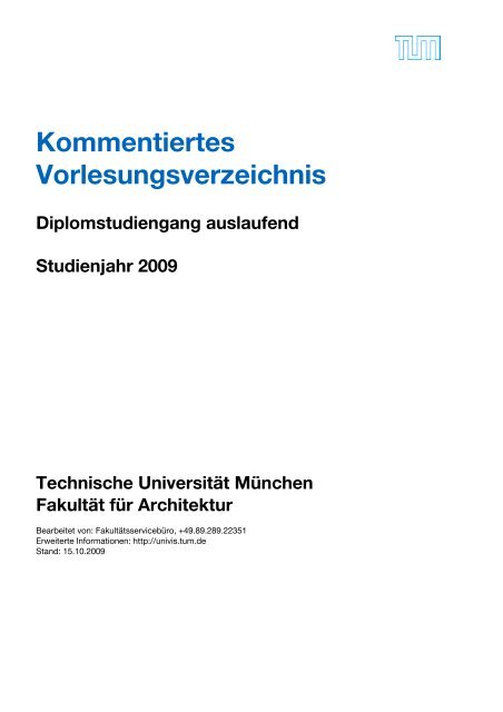 kommentiertes Vorlesungsverzeichnis 2009 - Fakultät für Architektur ...