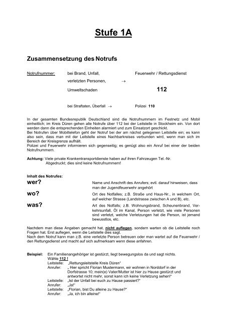 Stufe 1A Zusammensetzung des Notrufs