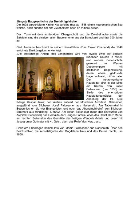 Pfarr- und Kirchengeschichte * Nassereith ging aus der Urpfarre ...