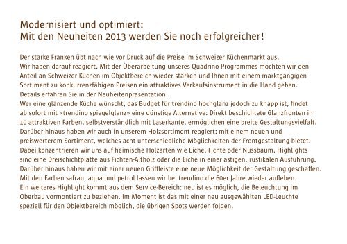 Neuheiten 2013 - Veriset Küchen AG