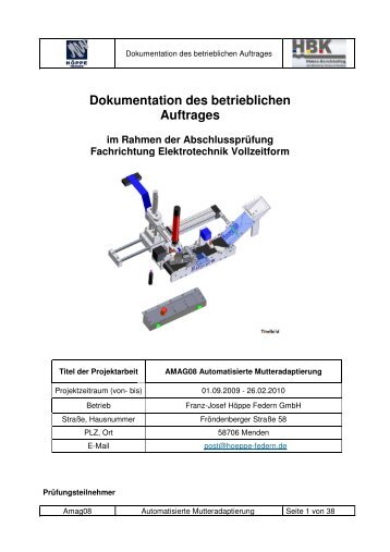 Dokumentation des betrieblichen Auftrages im Rahmen der