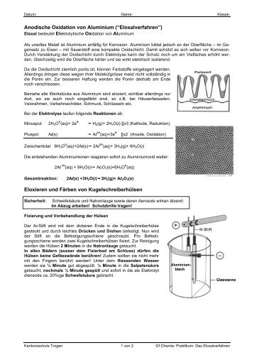Anodische Oxidation von Aluminium (“Eloxalverfahren”) Eloxieren ...