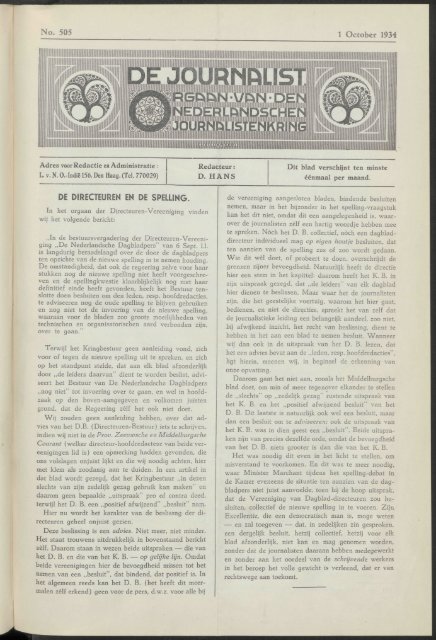 mm No. 505 1 October 1934 DE DIRECTEUREN EN DE SPELLING.
