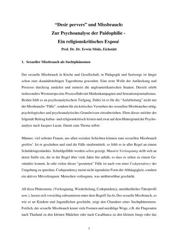 Zur Psychoanalyse der Paidophilie - Ein religionskritisches Exposé