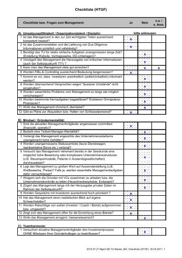 Checkliste (HTGF) - High-Tech Gründerfonds