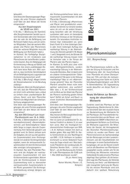 Ausgabe 2010 - Januar - Pfarrer- und Pfarrerinnenverein