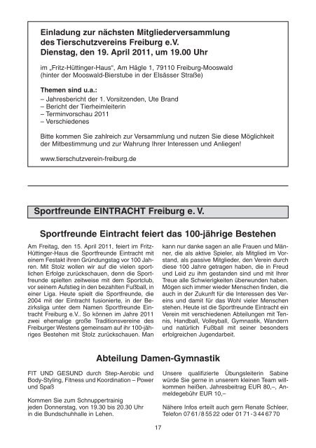 Stadtteilnachrichten Heft 44 - Bürgerverein Freiburg Mooswald ev