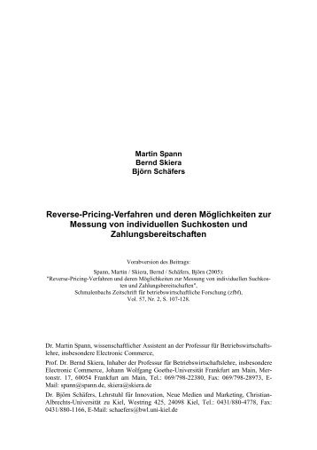 Reverse-Pricing-Verfahren und deren Möglichkeiten zur Messung ...