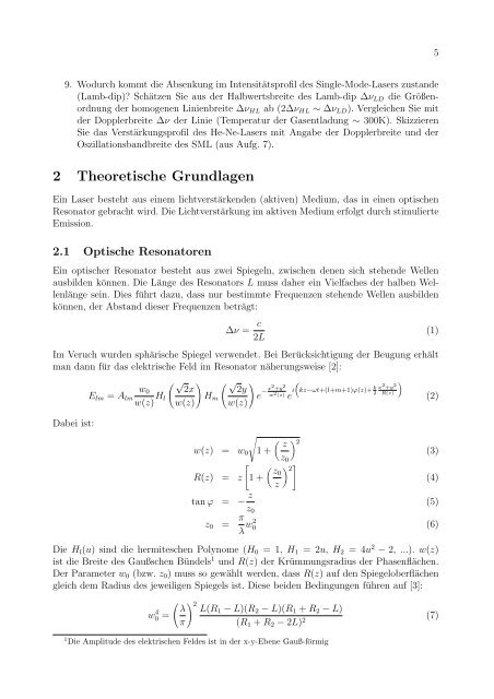 Protokoll zum Versuch Gaslaser