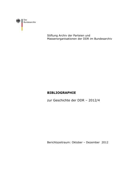 BIBLIOGRAPHIE zur Geschichte der DDR – 2012/4