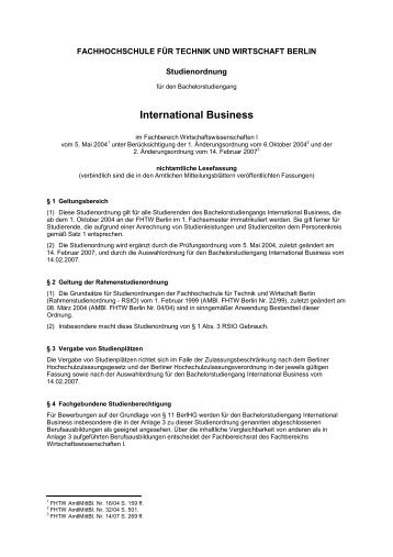 International Business - Bachelor - HTW Berlin