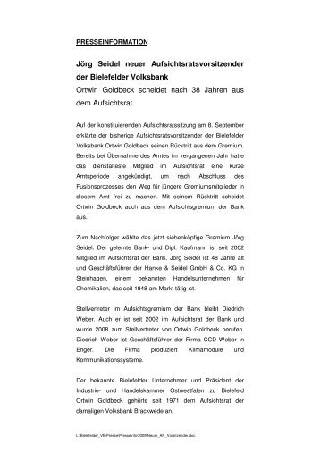 Jörg Seidel neuer AR-Vorsitzender - Bielefelder Volksbank