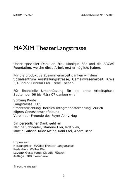 Jahresbericht 2006 - MAXIM Theater