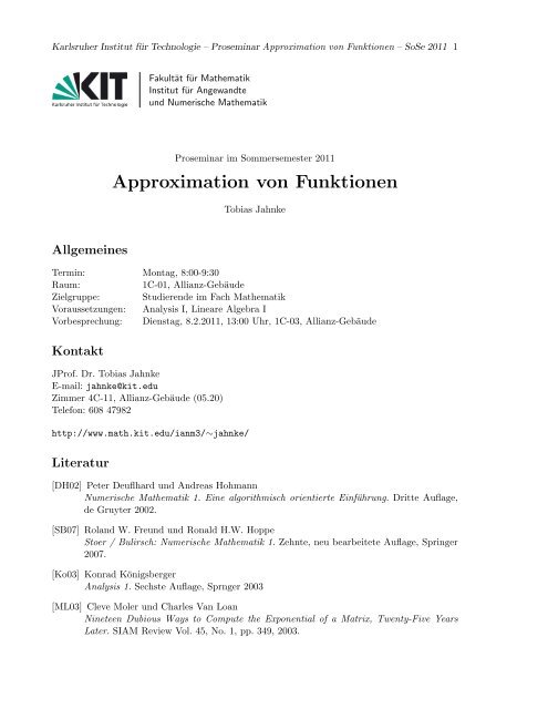 Approximation von Funktionen - Fakultät für Mathematik - KIT