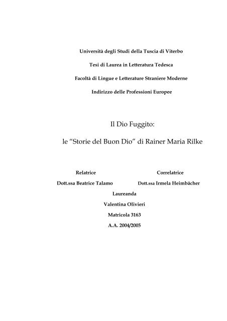 Il Dio Fuggito: le “Storie del Buon Dio” di Rainer Maria Rilke - Altervista