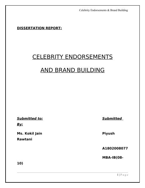 Celebrity Endorsements & Brand Building - Open Policy Course