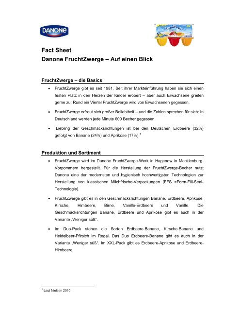 Fact Sheet Danone Fruchtzwerge - Fleishman-Hillard Germany Gmbh