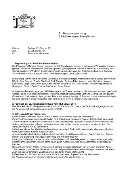 Protokoll HV - Gemeinde Schwellbrunn