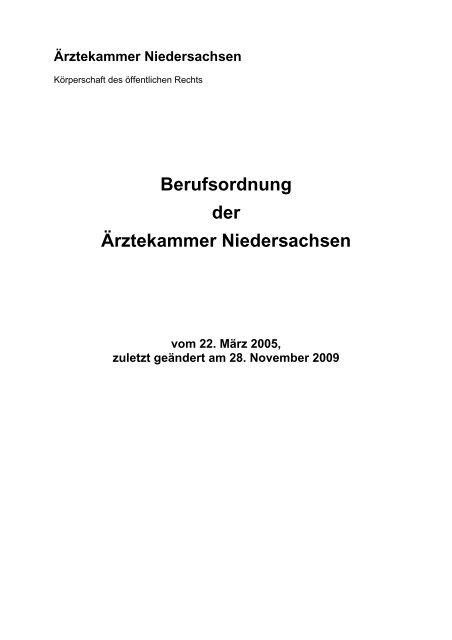 Berufsordnung der Ärztekammer Niedersachsen