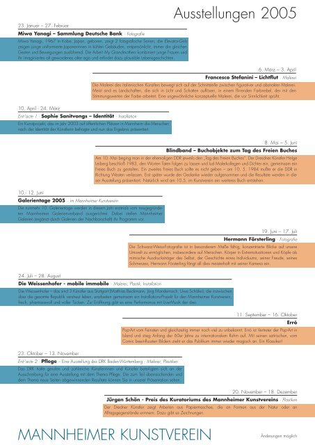 KV MA Jahresvorschau 2005 - Mannheimer Kunstverein
