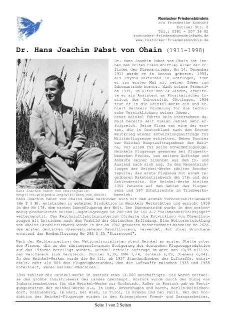 Dr. Hans Joachim Pabst von Ohain (19111998)