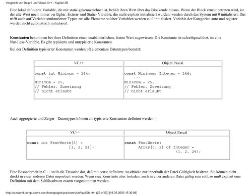 Vergleich von Delphi und Visual C++ - Inhalt