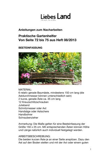 Anleitungen Gartenhelfer - Liebes Land