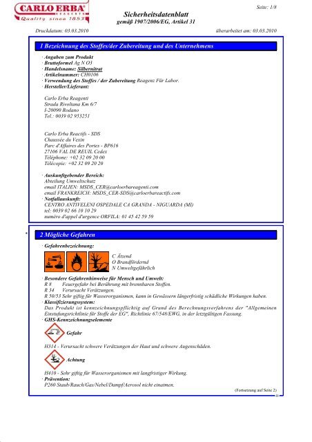 Sicherheitsdatenblatt - Carlo Erba Reagents