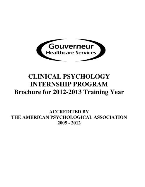 CLINICAL PSYCHOLOGY INTERNSHIP PROGRAM Brochure for ...