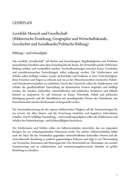 LEHRPLAN Lernfeld: Mensch und Gesellschaft ... - BRG in der Au