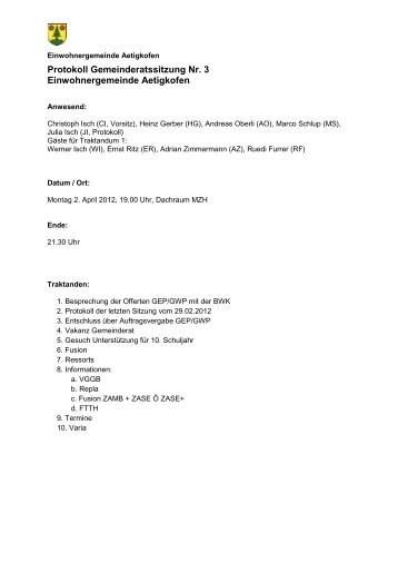Protokoll Gr Sitzung Nr. 3 vom 02.04.2012 - Aetigkofen