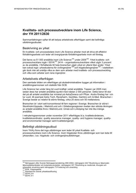 Yrkesanalyser ansökningsomgång 2011 - Myndigheten för ...
