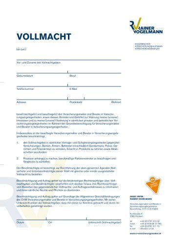 Vollmacht [85 KB] - RV-Versicherungsmakler Rainer Vogelmann ...