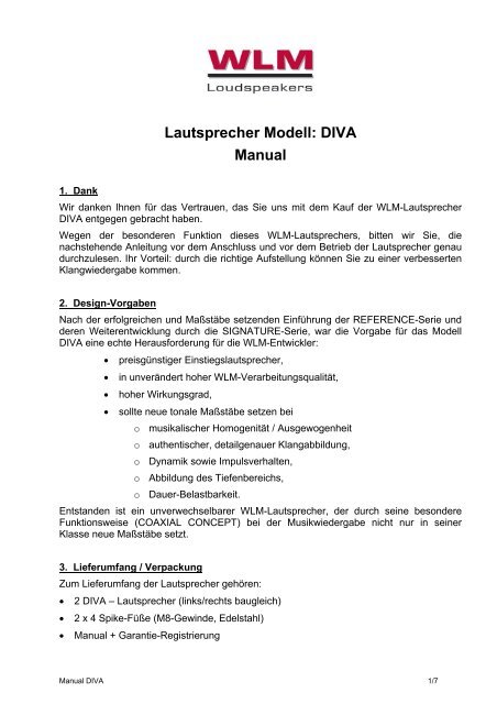 Lautsprecher Modell: DIVA Manual - WLM