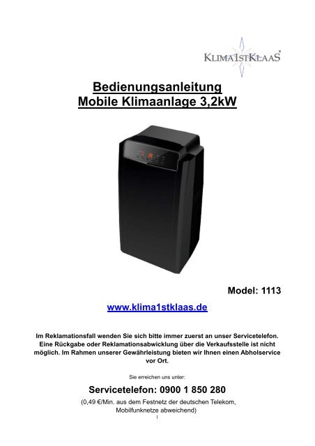 Bedienungsanleitung 1113 - Klaas Direktimport GmbH