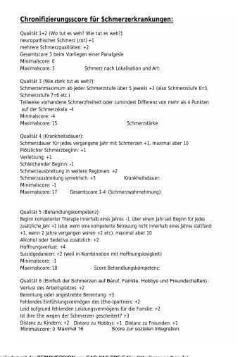 Chronifizierungsscore für Schmerzerkrankungen: - medwis.de