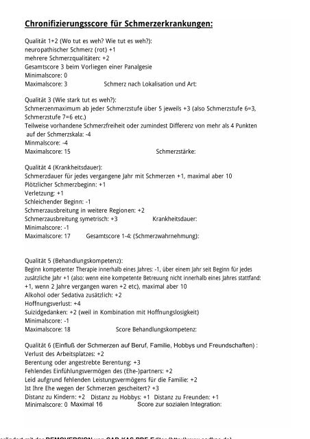 Chronifizierungsscore für Schmerzerkrankungen: - medwis.de